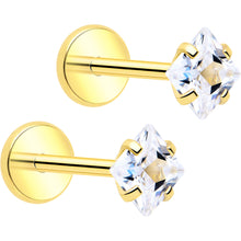 Load image into Gallery viewer, 3mm CZ Gem Square Flat Back Stud Earrings - 1 Pair
