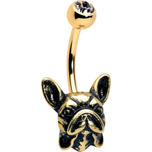 Load image into Gallery viewer, Clear CZ Gem Gold Tone Anodized French Bulldog Belly Ring
