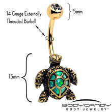 将图片加载到图库查看器，Clear CZ Gem Gold Tone Anodized Sea Turtle Style Belly Ring
