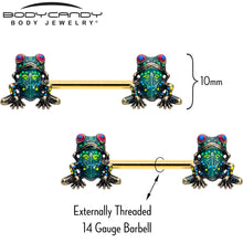 Load image into Gallery viewer, 14G 5/8 Gold Tone Anodized Colorful Tree Frog Nipple Ring Set
