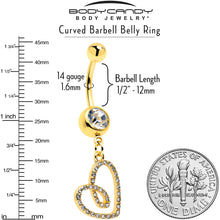 Load image into Gallery viewer, Clear CZ Gem Gold Tone Anodized Loopy Heart Dangle Belly Ring
