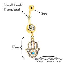 Load image into Gallery viewer, Clear CZ Gem Gold Tone Anodized Hamsa Hand Star Dangle Belly Ring
