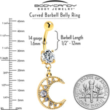 将图片加载到图库查看器，Clear CZ Gem Gold Tone Anodized Crescent Moon Glam Dangle Belly Ring
