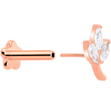 Load image into Gallery viewer, 16G 1/4 CZ Gem Leaves Rose Gold PVD Medical Grade Titanium Reversible Flat Back Earring
