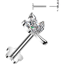 Load image into Gallery viewer, 16G 1/4 CZ Gem Leaves Medical Grade Titanium Reversible Flat Back Earring
