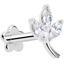 Load image into Gallery viewer, 16G 1/4 CZ Gem Leaves Medical Grade Titanium Reversible Flat Back Earring
