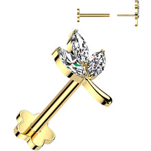 Load image into Gallery viewer, 16G 5/16 CZ Gem Leaves Gold PVD Medical Grade Titanium Reversible Flat Back Earring
