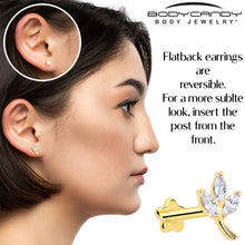 Load image into Gallery viewer, 16G 5/16 CZ Gem Leaves Gold PVD Medical Grade Titanium Reversible Flat Back Earring
