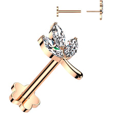 Load image into Gallery viewer, 16G 5/16 CZ Gem Leaves Rose Gold PVD Medical Grade Titanium Reversible Flat Back Earring
