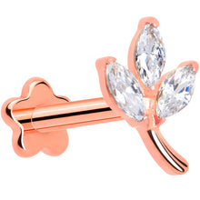 Load image into Gallery viewer, 16G 5/16 CZ Gem Leaves Rose Gold PVD Medical Grade Titanium Reversible Flat Back Earring
