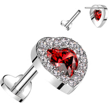 Load image into Gallery viewer, 18G 5/16 Red CZ Gem Heart Duo Medical Grade Titanium Reversible Flat Back Earring
