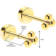 将图片加载到图库查看器，14k Yellow Gold Plated 3mm Trinity Ball Flat Back Stud Earrings - 1 Pair
