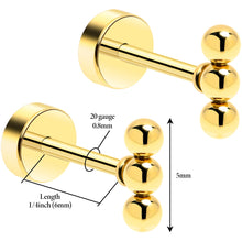 Load image into Gallery viewer, 14k Yellow Gold Plated 4mm Trinity Ball Flat Back Stud Earrings - 1 Pair
