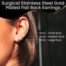 Load image into Gallery viewer, 14k Yellow Gold Plated 2mm CZ Flat Back Stud Earrings - 1 Pair
