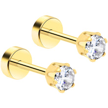 Load image into Gallery viewer, 14k Yellow Gold Plated 3mm CZ Flat Back Stud Earrings - 1 Pair

