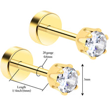Load image into Gallery viewer, 14k Yellow Gold Plated 3mm CZ Flat Back Stud Earrings - 1 Pair
