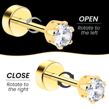 Load image into Gallery viewer, 14k Yellow Gold Plated 3mm CZ Flat Back Stud Earrings - 1 Pair
