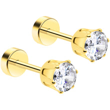 Load image into Gallery viewer, 14k Yellow Gold Plated 4mm CZ Flat Back Stud Earrings - 1 Pair

