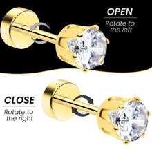Load image into Gallery viewer, 14k Yellow Gold Plated 4mm CZ Flat Back Stud Earrings - 1 Pair
