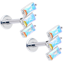 将图片加载到图库查看器，Titanium Flat Back Earring Set - Staggered Aurora CZ 16G
