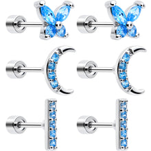 将图片加载到图库查看器，Blue CZ Celestial Butterfly Flat Back Stud Earrings - 3 Pairs
