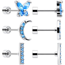 将图片加载到图库查看器，Blue CZ Celestial Butterfly Flat Back Stud Earrings - 3 Pairs
