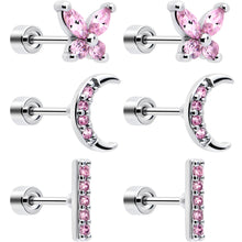 Load image into Gallery viewer, Pink CZ Celestial Butterfly Flat Back Stud Earrings - 3 Pairs
