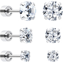 将图片加载到图库查看器，CZ Flat Back Stud Earrings - 3 Pairs
