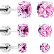 将图片加载到图库查看器，Pink CZ Flat Back Stud Earrings - 3 Pairs
