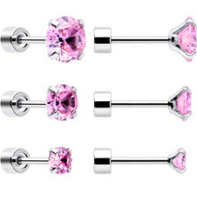 将图片加载到图库查看器，Pink CZ Flat Back Stud Earrings - 3 Pairs
