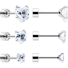 Load image into Gallery viewer, Clear Heart CZ Flat Back Stud Earrings - 3 Pairs
