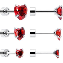 Load image into Gallery viewer, Red Heart CZ Flat Back Stud Earrings - 3 Pairs
