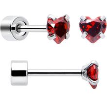 Load image into Gallery viewer, Red Heart CZ Flat Back Stud Earrings - 3 Pairs
