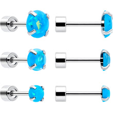 将图片加载到图库查看器，Blue Synthetic Opal Flat Back Stud Earrings - 3 Pairs
