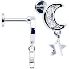 Load image into Gallery viewer, Titanium Flat Back Earring Set - CZ Crescent Moon Star Dangle 16G
