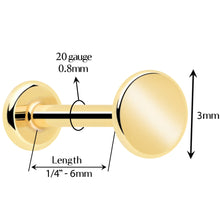 将图片加载到图库查看器，14k Solid Yellow Gold 3mm Disc Threadless Push In Flat Back Stud
