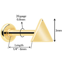 将图片加载到图库查看器，14k Solid Yellow Gold 3mm Triangle Threadless Push In Flat Back Stud
