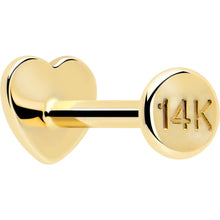 Load image into Gallery viewer, 14k Solid Yellow Gold 3mm Heart Threadless Push In Flat Back Stud
