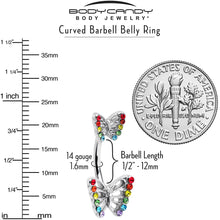 Load image into Gallery viewer, Rainbow Gem Pride Open Butterfly Double Mount Belly Ring
