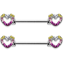 Load image into Gallery viewer, 14G 9/16 Romance Gem Open Heart Barbell Nipple Ring Set
