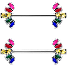 Load image into Gallery viewer, 14G 9/16 Rainbow Gem Pride Fancy Glam Nipple Ring Set
