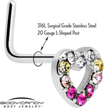 将图片加载到图库查看器，20G Romance Gem Open Heart L Shape Nose Ring
