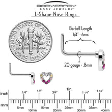 将图片加载到图库查看器，20G Romance Gem Open Heart L Shape Nose Ring
