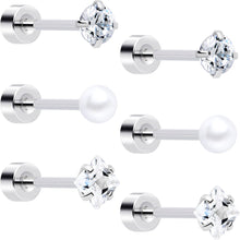 将图片加载到图库查看器，20G Clear Gem White Orb Flatback Earring Set of 6
