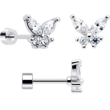 将图片加载到图库查看器，20G Clear Gem White Orb Butterfly Flatback Earring Set of 6
