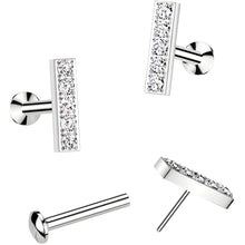 将图片加载到图库查看器，CZ Mirco Gem Bar Flat Back Earring - 18G Threadless Push In
