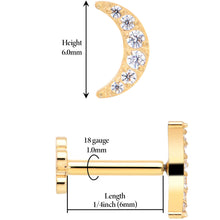 将图片加载到图库查看器，Titanium Flat Back Earring Gem Crescent Moon - 18G Threadless Reversible
