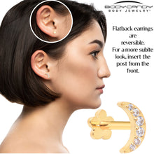 将图片加载到图库查看器，Titanium Flat Back Earring Gem Crescent Moon - 18G Threadless Reversible
