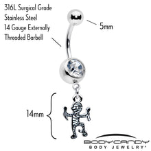 Load image into Gallery viewer, Clear Gem Two Tone Halloween Mummy Dangle Belly Ring
