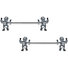 Load image into Gallery viewer, 14G 9/16 Two Tone Halloween Mummy Barbell Nipple Ring Set
